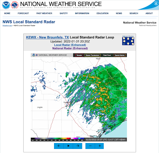 Screenshot of NWS Local Standard Radar Web site
