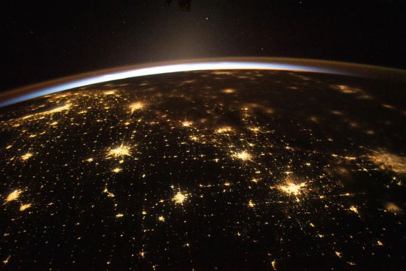 City lights stretch across the U.S. seen from the International Space Station.