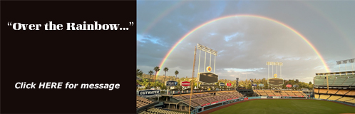 Double rainbow over Dodger Stadium in Los Angeles, November 29, 2023, the birthday of the late Vin Scully, the Voice of the Dodgers for 67 years.